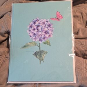 Floral Greeting Card Blue Hydrangea with Butterfly Pop Up Card 8x6